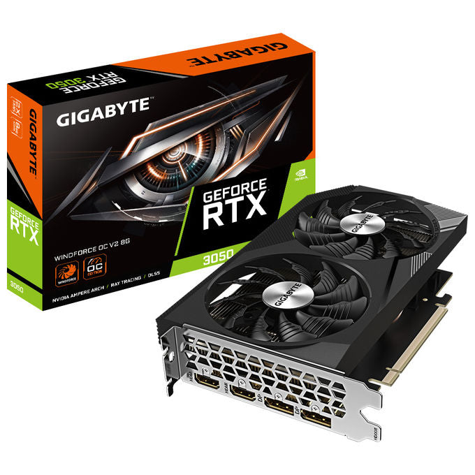 Gigabyte GV-N3050WF2OCV2-8GD GeForce RTX 3050 WINDFORCE OC V2 Scheda video 8 GB GDDR6 128 bit 1792 MHz colore Nero Argento