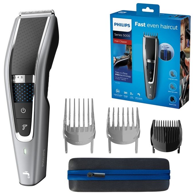Philips HC5650-15 Serie 5000 Tagliacapelli 28 lunghezze 0,5-28 mm DualCut Trim-n-Flow autonomia 90 min colore Nero Argento