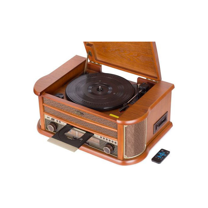 Reflexion HIF2002 Sistema Stereo Retro con Giradischi 33 1-3 45 78 giri Lettore CD e Cassette FM AM USB MP3 2 x 40 W colore Marrone