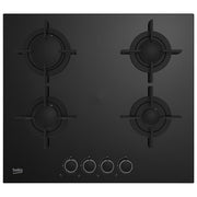BEKO piano cottura a gas 4 fuochi 58 cm vetro nero da incasso HILG 64222 S