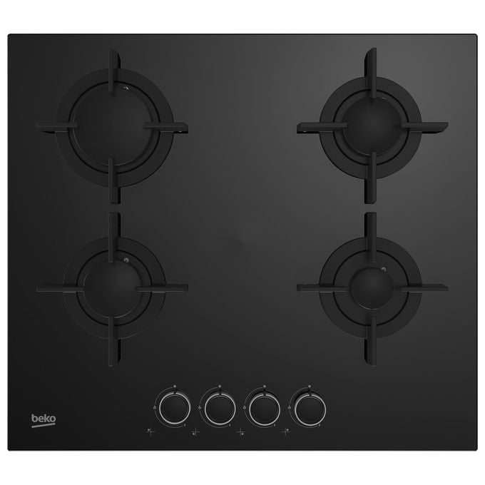 BEKO piano cottura a gas 4 fuochi 58 cm vetro nero da incasso HILG 64222 S