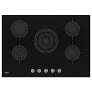Beko HILW75222S Piano cottura Gas 75 cm 5 fuochi Bruciatore Wok 5000 W Accensione Automatica Griglie Ghisa colore Nero