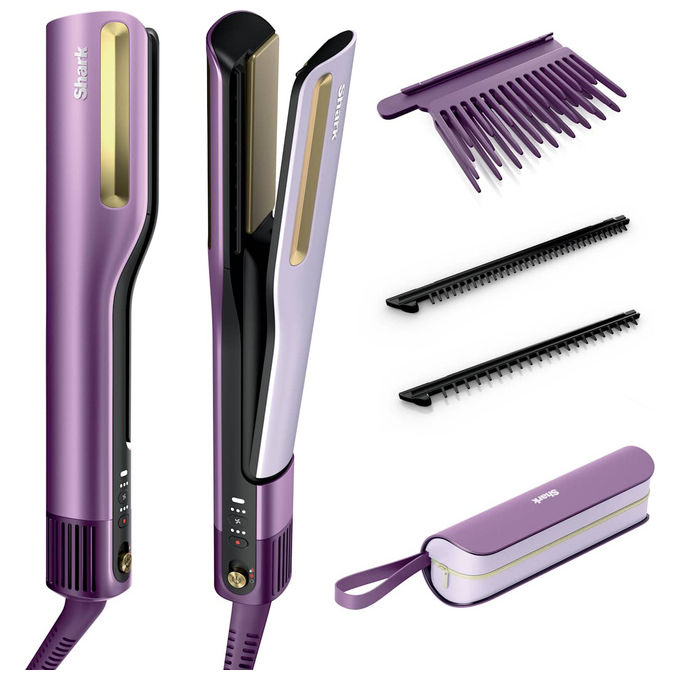SharkNinja HT401EUPU Silkipro Piastra e Asciugacapelli Tecnologia HeatSense Placche in Ceramica Due Modalita' colore Purple