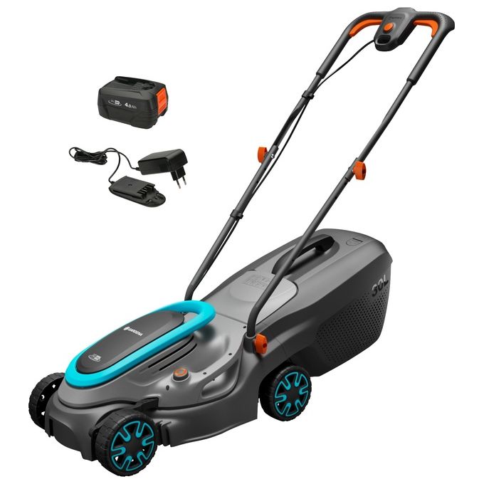 Gardena 14632-20 PowerMax Rasaerba a Batteria Larghezza Taglio 32 cm Capacita' 30 l Motore Brushless 18V P4A Batteria Inclusa colore Blu Grigio