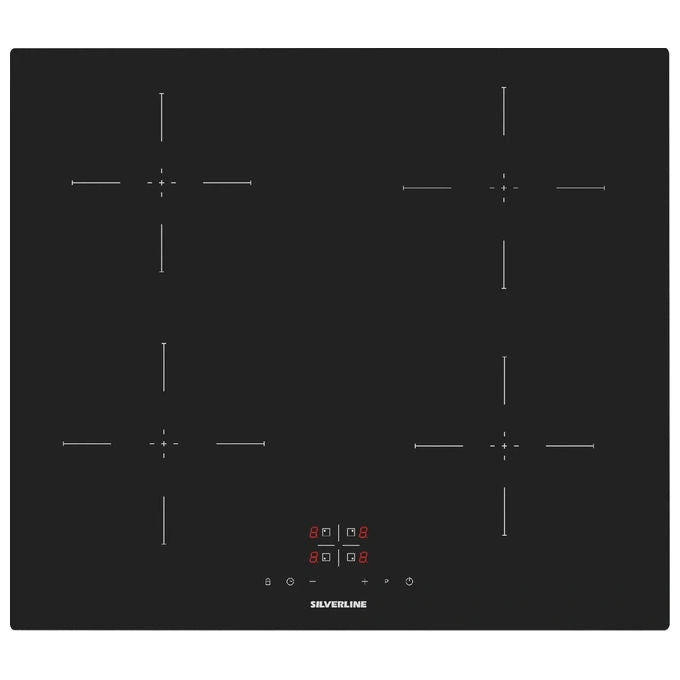 Silverline IH5445B01 Piano cottura a induzione 59 cm 4 fuochi Touch con funzione boost e timer digitale colore Nero