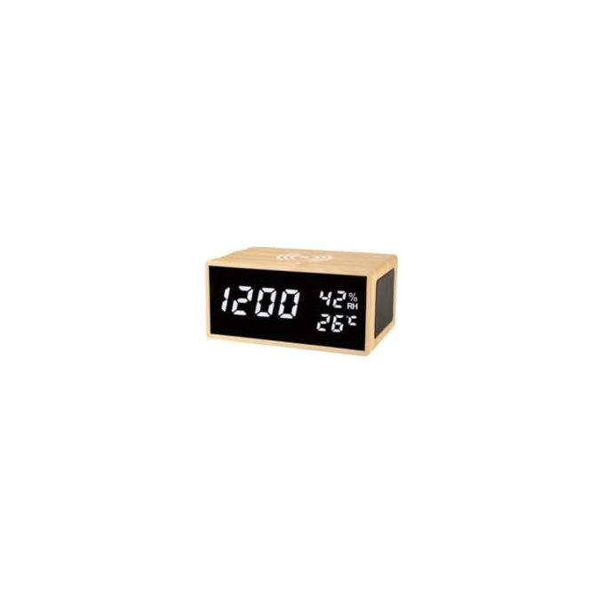 Lowell JD9533 Sveglia digitale multifunzione in legno caricatore wireless cassa Bluetooth rilevazione temperatura colore Nero