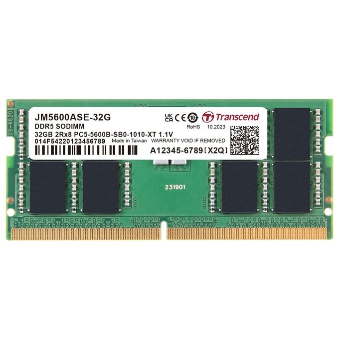 Transcend JM5600ASE-32G JetRam Modulo Memoria 32 GB DDR5 5600 MT-s 1.1V SO-DIMM CL46 colore Nero