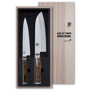 KAI TDMS-230 Shun Premier Tim Mälzer Set di Coltelli da Cucina Santoku 18 cm e Multiuso 16,5 cm Acciaio VG-MAX 61 HRC Manico in Noce colore Marrone