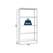 Grima Scaffale In Metallo a Bulloni 5 Ripiani Portata 80kg a ripiano 100x40x185 Bianco