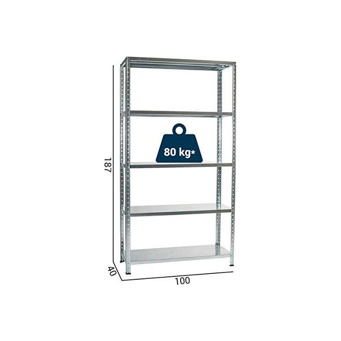 Grima KIT-F1ZN51 Scaffale Metallico Zincato 5 Ripiani Portata 400 Kg 187x100x40 cm