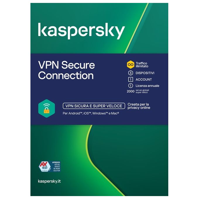 Kaspersky KL1987T5CFS-SLIM VPN Secure Connection Software ESD 3 Dispositivi 1 Anno Licenza Full ITA