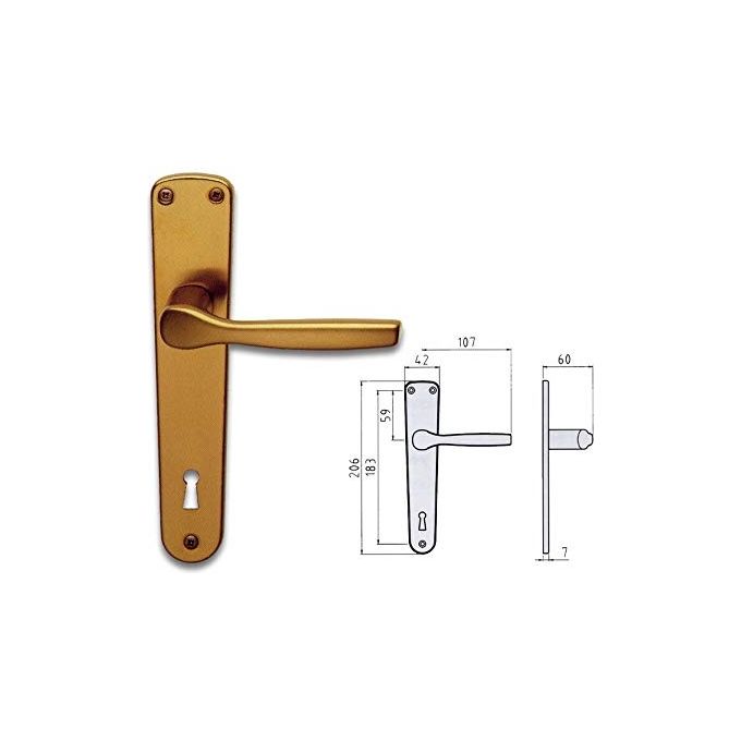 Ghidini 0910142 Gabry Maniglia per Porta Interna Alluminio Anodizzato Attacco Q8 Placca PY85 Foro Yale Coppia colore Bronzo