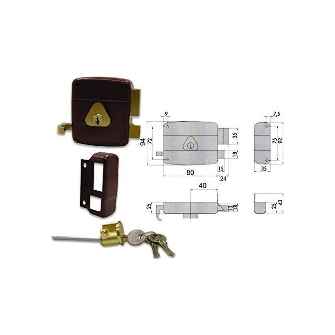 CISA 0920034 50120-70-1 Serratura Applicata Cilindro Staccato a Destra Doppio Cilindro 2 Mandate con Scrocco Tirante e Pomolo Interno Finitura Verniciata Bianco