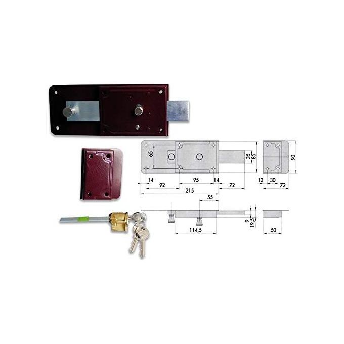 CISA 55051.50.1 Ferroglietto con Catenaccio 6 Mandate Cilindro Staccato Rosso Amaranto