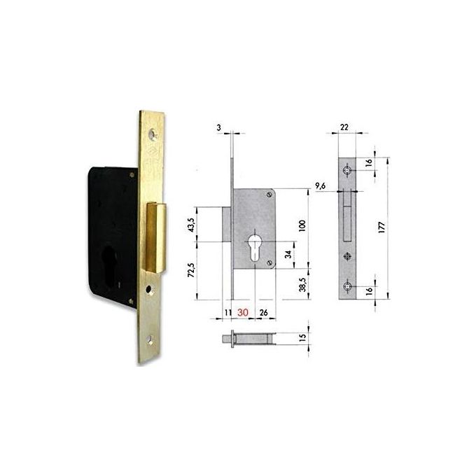 CISA 0920240 Serratura da infilare per cilindro europeo 1 mandata entrata 30 mm colore Argento