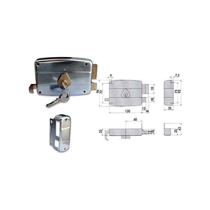 CISA 5694 Serie 50421 Serratura da Applicare per Ferro a 2 Mandate con Cilindro Fisso Entrata 70 mm Sinistra dotata di Tirante Interno e Aletta di Fissaggio colore Nero