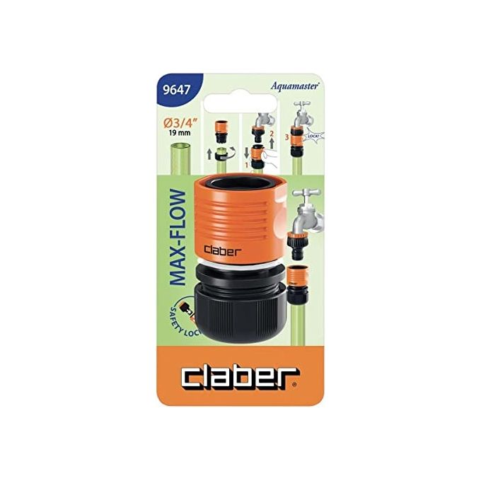 Claber 9647 Aquamaster Max-Flow Raccordo per Tubo 3-4'' Safety Lock diametro 19-25 mm fino a 10 bar