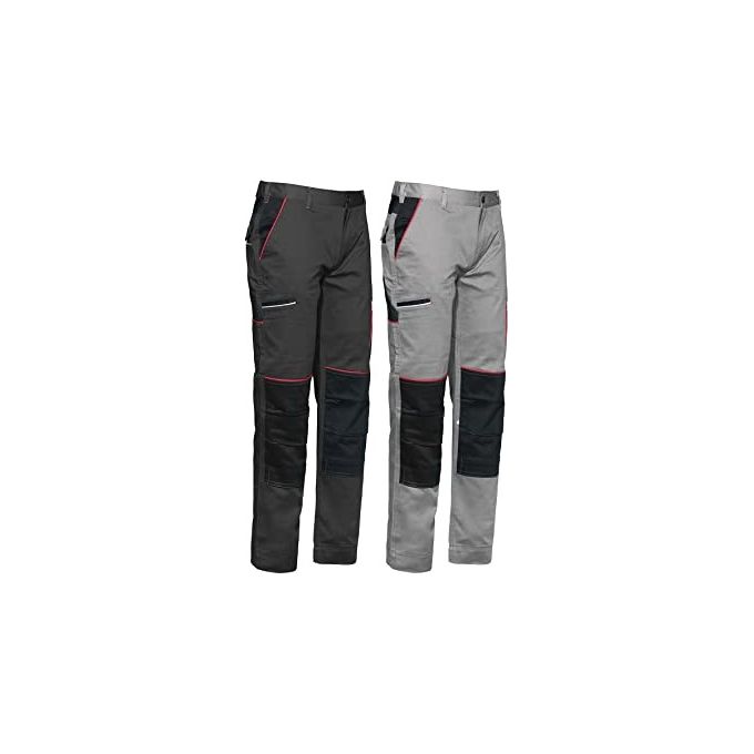 Issaline 9030B-080-XXL Stretch Boom Pantaloni da Lavoro Elasticizzati Piping Riflettenti CE CAT. I EN ISO 13688:2013 colore Grigio
