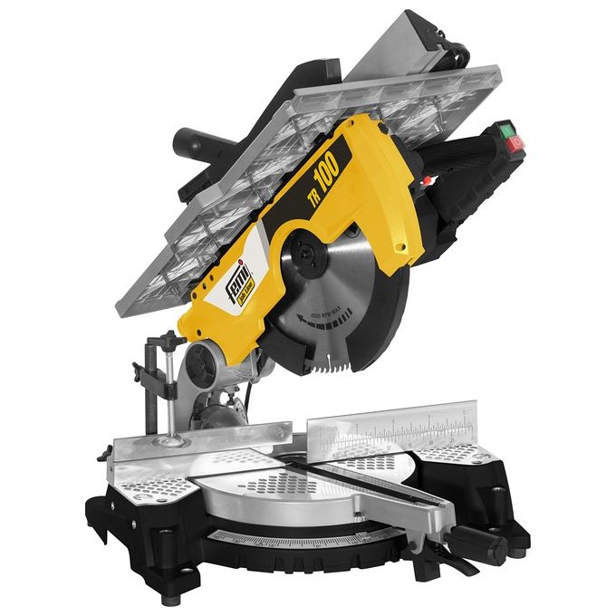 FEMI TR100 JOB LINE Troncatrice 2000W Diametro Lama 305 mm Struttura in Alluminio Pressofuso Testa Inclinabile Piano Superiore Regolabile colore Nero