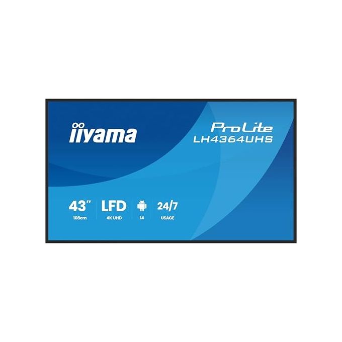 Iiyama ProLite LH4364UHS-B1AG display digital signage 43'', 4K UHD, Android 14, 500 cd-m², 24-7, Wi-Fi, nero