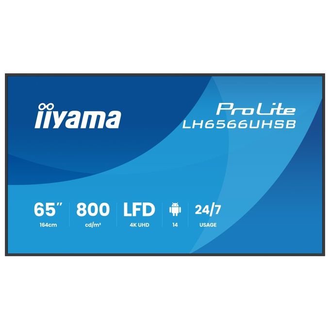 Iiyama LH6566UHSB-B1AG Display per segnaletica digitale 65'' 4K UHD 800 cd-m² Android Wi-Fi 24-7 colore Nero
