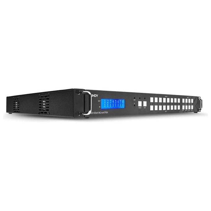 Lindy switch matrice HDMI 8x8, 4K 60Hz, video wall seamless, scaler integrato, HDMI 2.0, HDR, controllo LAN RS-232, rack 19''