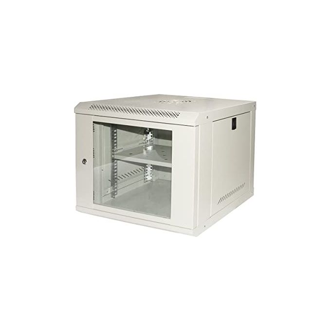 Link LK1909UL Serie Light Armadio Rack 19'' 9U a Parete Porta Vetro Temprato 30 Kg Ripiano Incluso colore Grigio