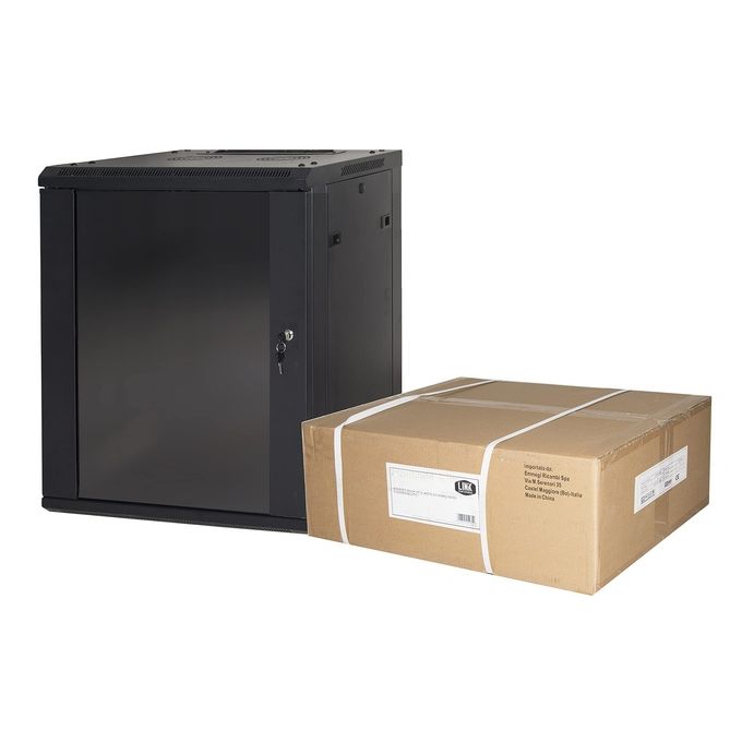 Link Accessori LK1909UNF – Armadio Rack 19'' 9U da parete, porta vetro temperato, chiusura a chiave, 50 Kg, 500x600x450 mm, colore Nero