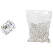 Link LKPL64 Plug Telefonici Modulari 6P4C RJ11 per Cavo Piatto Confezione 100 pz colore Trasparente