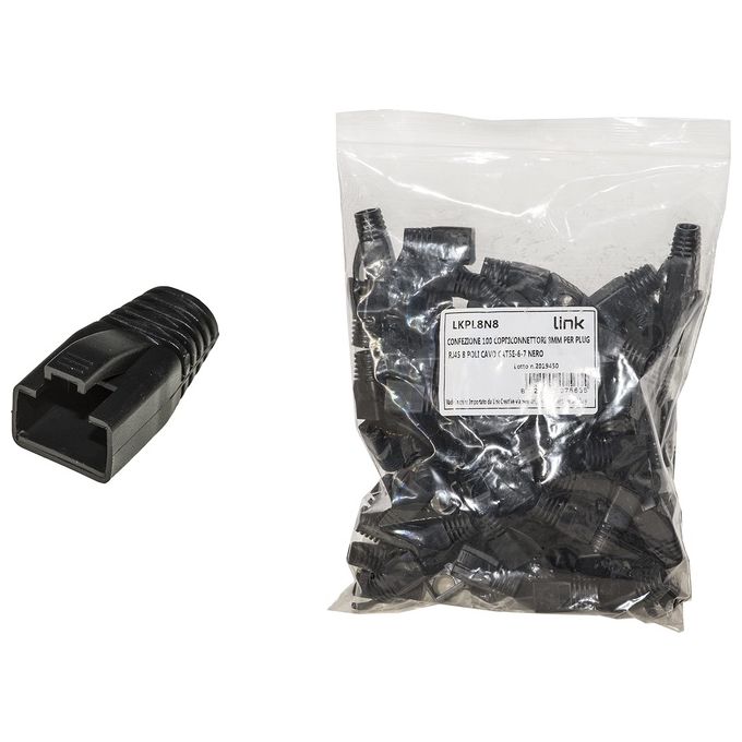Link LKPL8N Copriconnettori RJ45 8 Poli Confezione 100 Pezzi Gomma Cat 5e Cat 6 Diametro 6mm colore Nero