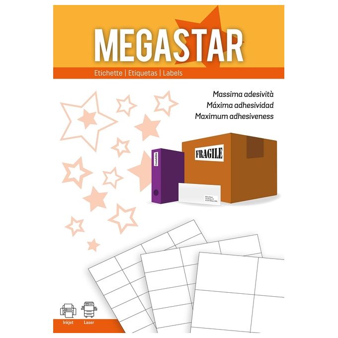 Megastar LP4MS-5230 Etichette Autoadesive Bianche 52x30 mm 4000 Etichette 100 Fogli Laser Inkjet Copiatrici colore Bianco
