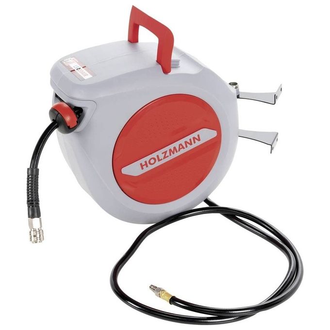 HOLZMAN LSR20AIR Avvolgitubo Aria Compressa Tubo PVC 20 + 2 m Pressione Max 17 bar con Supporto Parete Girevole colore Nero