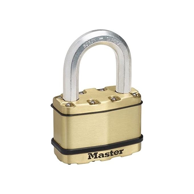 Master Lock M15BEURDLF Lucchetto in Acciaio Laminato 64 mm con Archetto in Carburo di Boro 11 mm 4 Chiavi colore Ottone