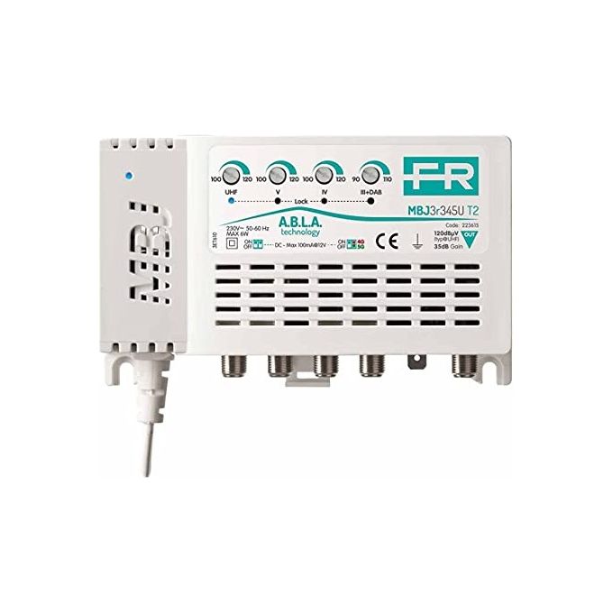 Fracarro 223620 MBJ3R345T2 Centralino Amplificatore TV 1 Ingresso Multibanda III DAB IV V 35 dB Filtro 5G Autoalimentato