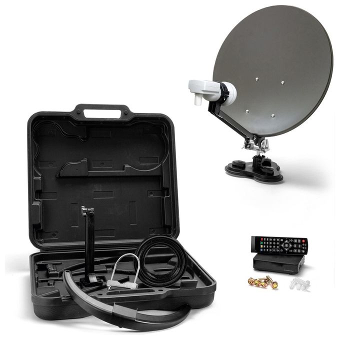 Xoro SAT200301 MCA 38 HD Set Kit Parabola Satellitare Camping 38,5 cm LNB Ricevitore DVB-S2 Full HD colore Antracite