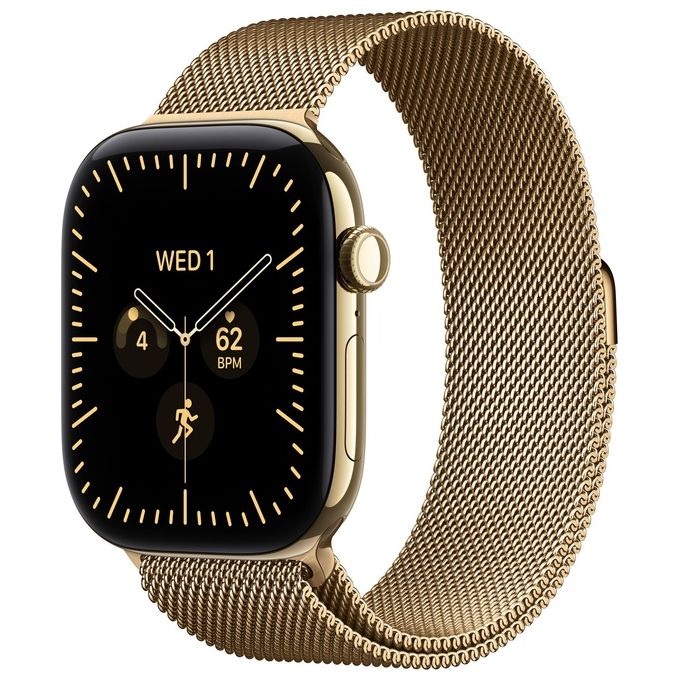 Apple MJGU4QL-A Watch Series 12 Smartwatch GPS Cellular 46 mm titanio con cinturino in maglia milanese S M colore Oro brillante