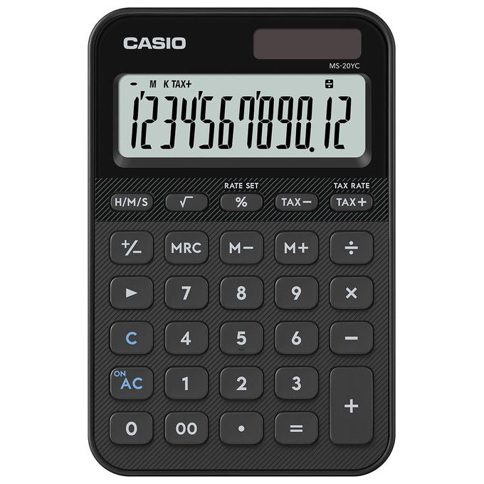 Casio MS-20YC-BK Calcolatrice da tavolo 12 cifre alimentazione ibrida batteria solare colore Nero