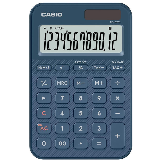 Casio MS-20YC-NY Calcolatrice da Tavolo Display 12 Cifre Alimentazione Solare e Batteria Colore Blu