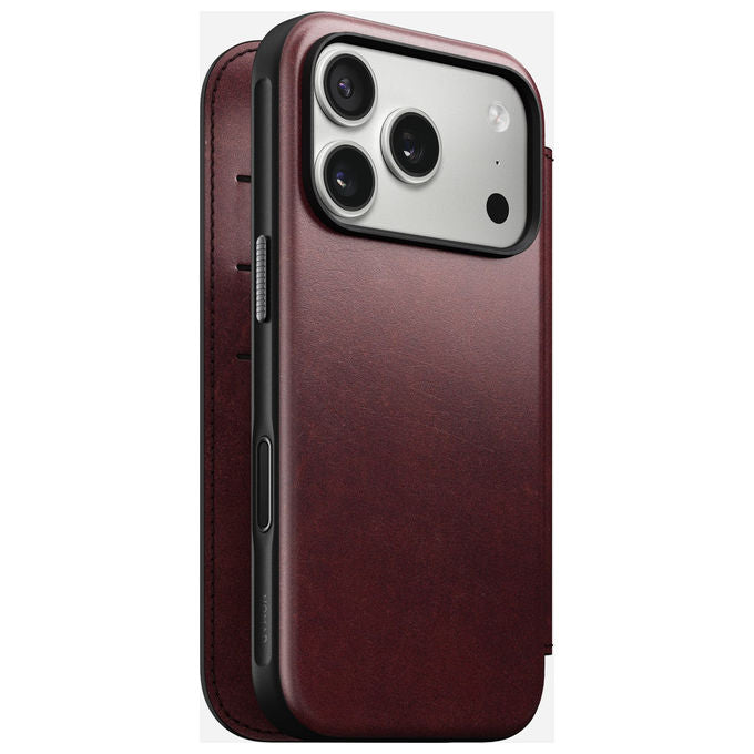 Nomad NM011833858 Modern Leather Folio Custodia a libro per iPhone 17 Pro con supporto MagSafe e porta carte colore Borgogna