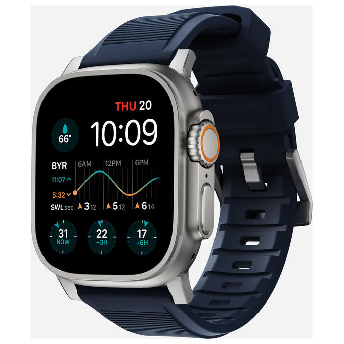 Nomad NM01296485 Rugged Cinturino per Apple Watch 42mm 44mm 45mm 49mm SE Ultra Ultra2 in Gomma FKM Fibbia Acciaio Inox colore Argento