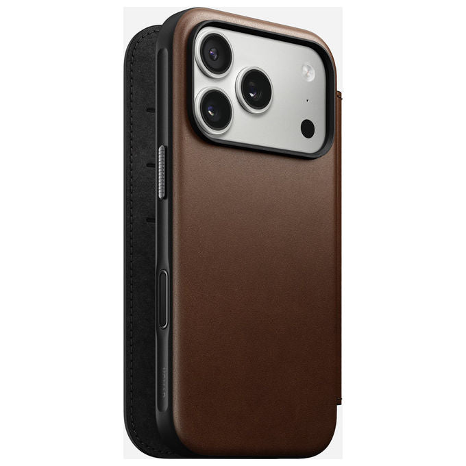 Nomad 0856504014186 Modern Leather Folio Custodia con Chiusura Magnetica e 3 Slot per Carte Compatibile con MagSafe e iPhone 17 Pro colore Marrone
