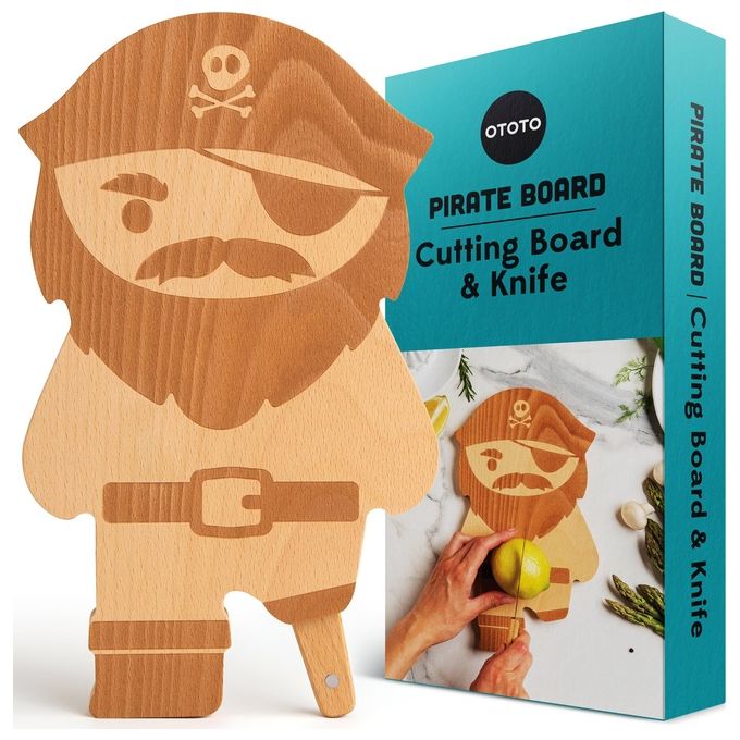 OTOTO OT027 Pirate Board Tagliere con Coltello in Legno e Acciaio Inox Fessura Magnetica per Coltello colore Legno