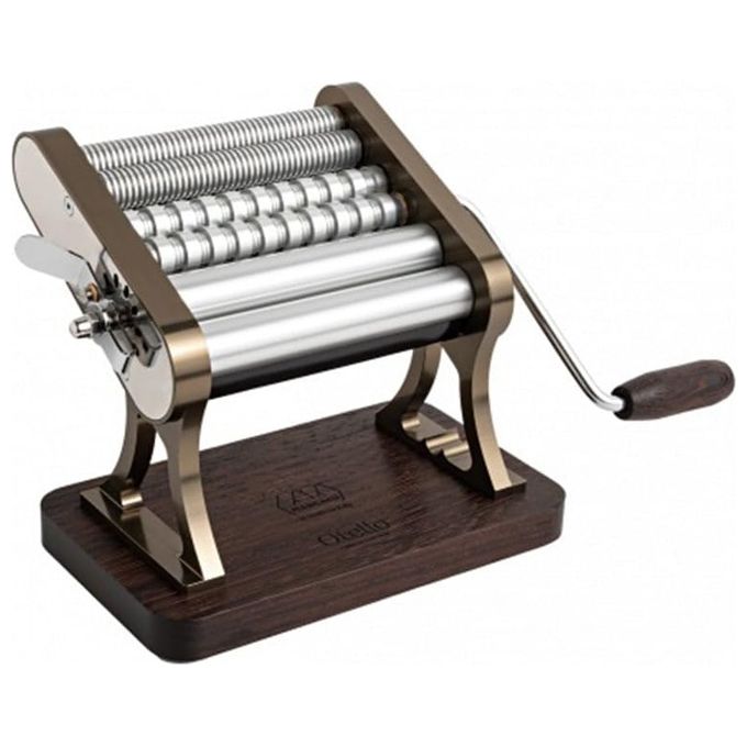 MARCATO OT21-150-CHS OTELLO Macchina per Pasta Manuale con 3 Formati Lasagne Fettuccine Tagliolini 7 Regolazioni Spessore Alluminio Anodizzato Legno di Noce colore Champagne