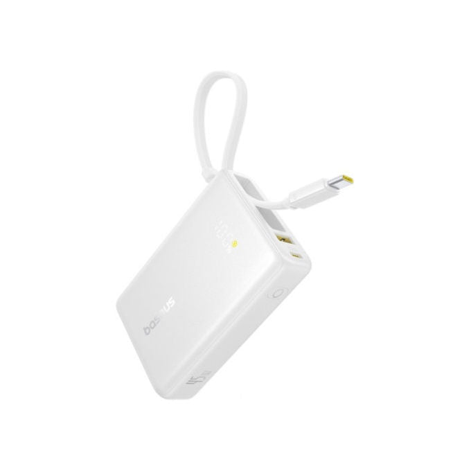Baseus P10076803213-00 PicoGo Power Bank 10000 mAh 45 W con Display LED e Cavo USB-C Integrato colore Bianco