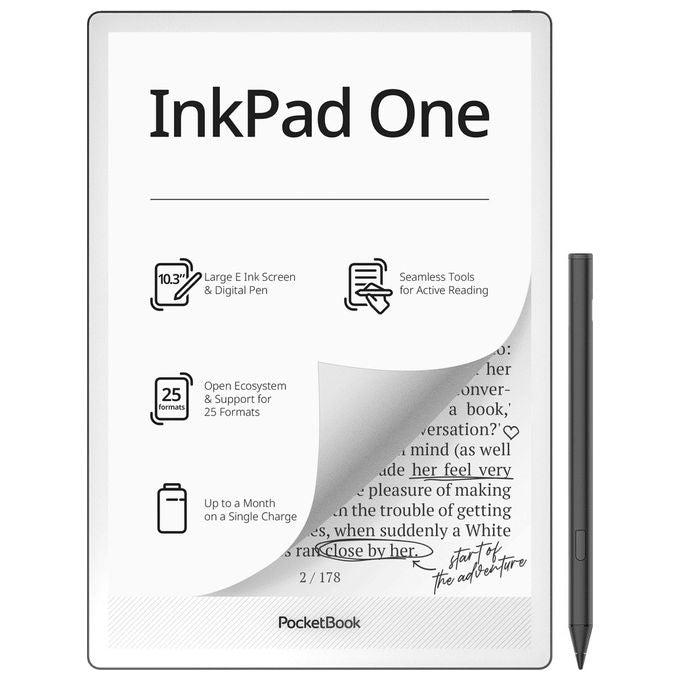 PocketBook, Inkpad One, E-reader 10.3'', Penna attiva, SMARTlight, Audiolibri Bluetooth, Telaio in alluminio