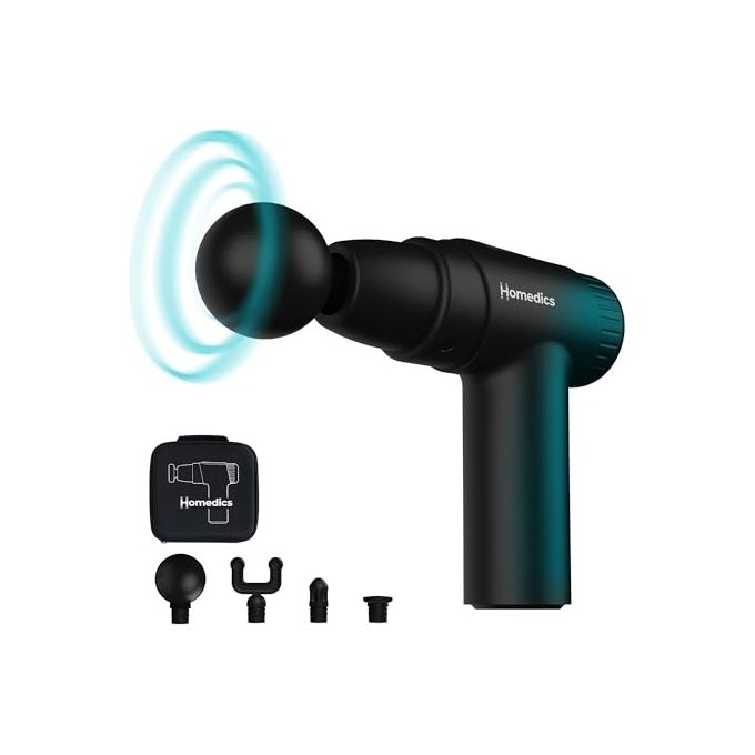 Homedics PGM-45BK NOVO Mini Massage Gun Massaggiatore Elettrico 4 Testine 6 Livelli Ricarica USB-C colore Nero