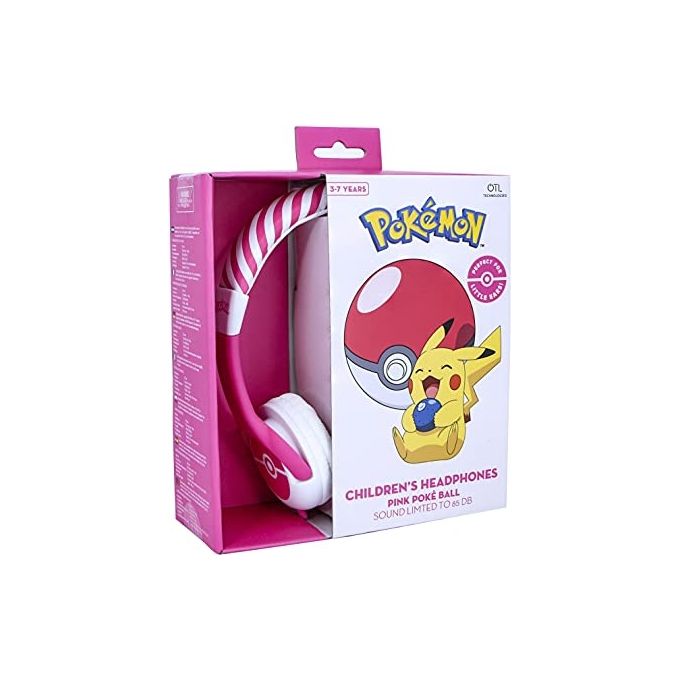 OTL Technologies PK0842 Pokémon Pokéball Cuffie per Bambini con Filo Jack 3,5 mm 85 dB 3-7 anni colore Rosa