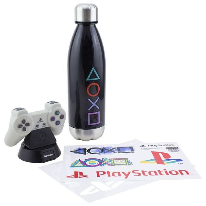 Paladone PP7911PS Gift Set 3 in 1 PlayStation Lampada Controller Bottiglia 680 ml 2 Fogli Adesivi