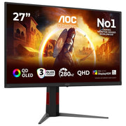AOC monitor gaming Q27G4ZD 27 pollici, QD-OLED, 2560x1440 QHD, 280Hz, 1ms, HDR400, hub USB, regolazione altezza, nero