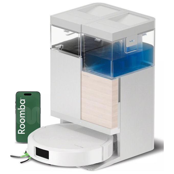 IRobot R285240 - 100003851 Roomba Plus 575 Combo Robot aspirapolvere e lavapavimenti con stazione AutoWash navigazione LiDAR potenza 25000 Pa Wi-Fi app Roomba Home colore Bianco